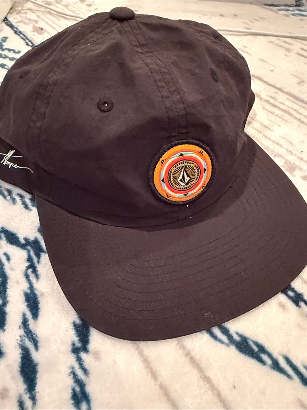 Volcom Black Baseball Cap with Orange Patch Emblem
